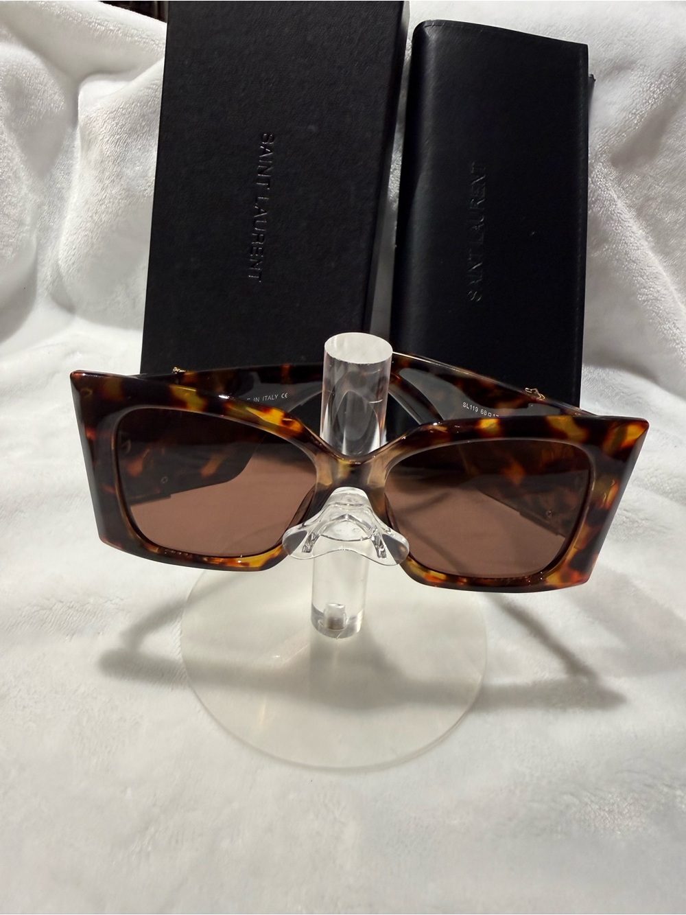Saint Laurent Tortoiseshell Cat-Eye Sunglasses with Brown Lenses